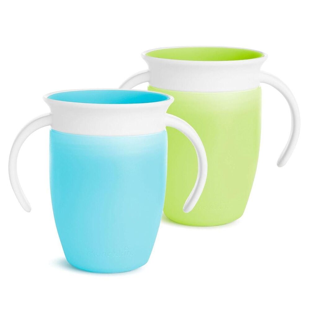 Munchkin Miracle 360 Trainer Sippy Cups 7 oz 2 Pack Green Blue 6M+